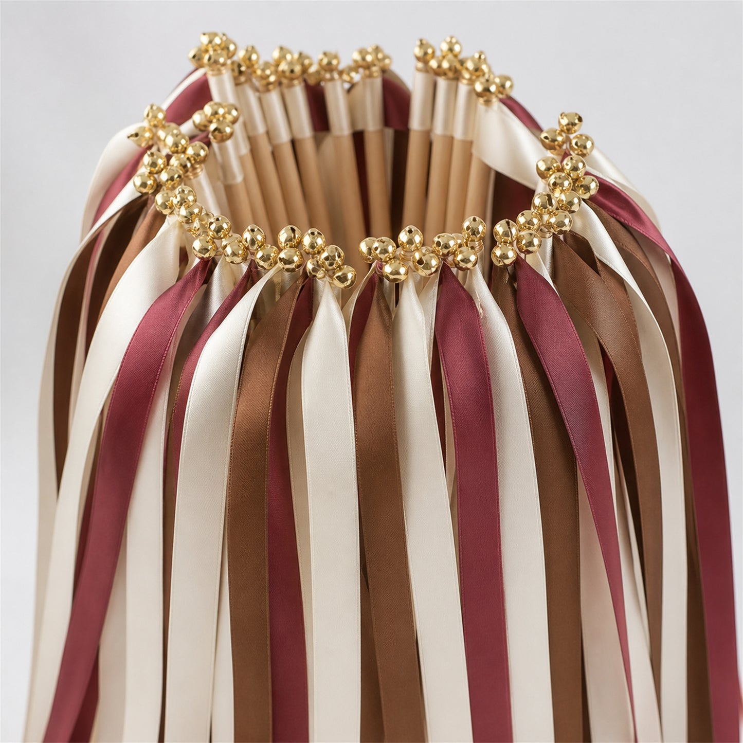 Handmade Off White, Rosewood and Cocoa Wedding Ribbon Wands with Bell - Rosewood Cocoa