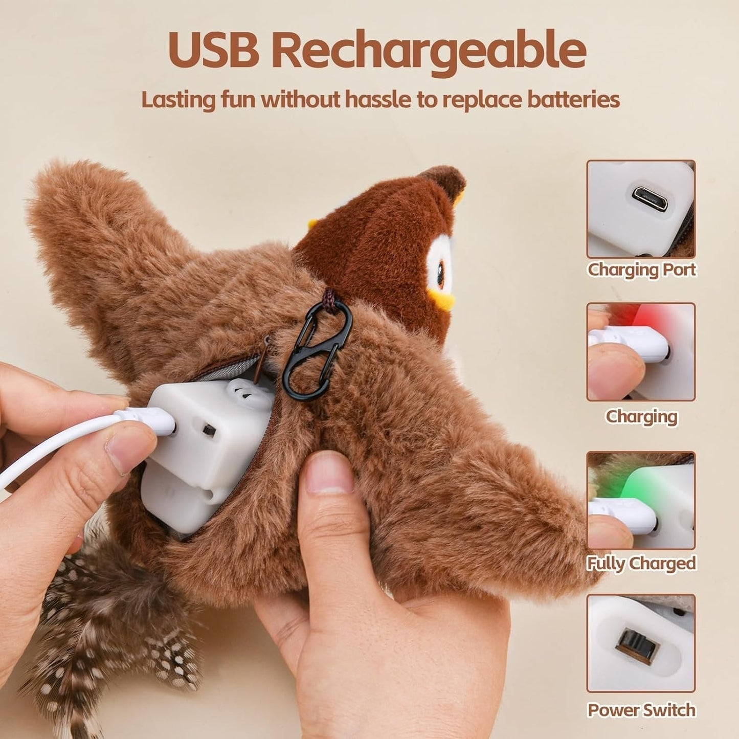 FierceFlyer — Interactive Cat Toy Bird with Flapping Wings & Rechargeable Design