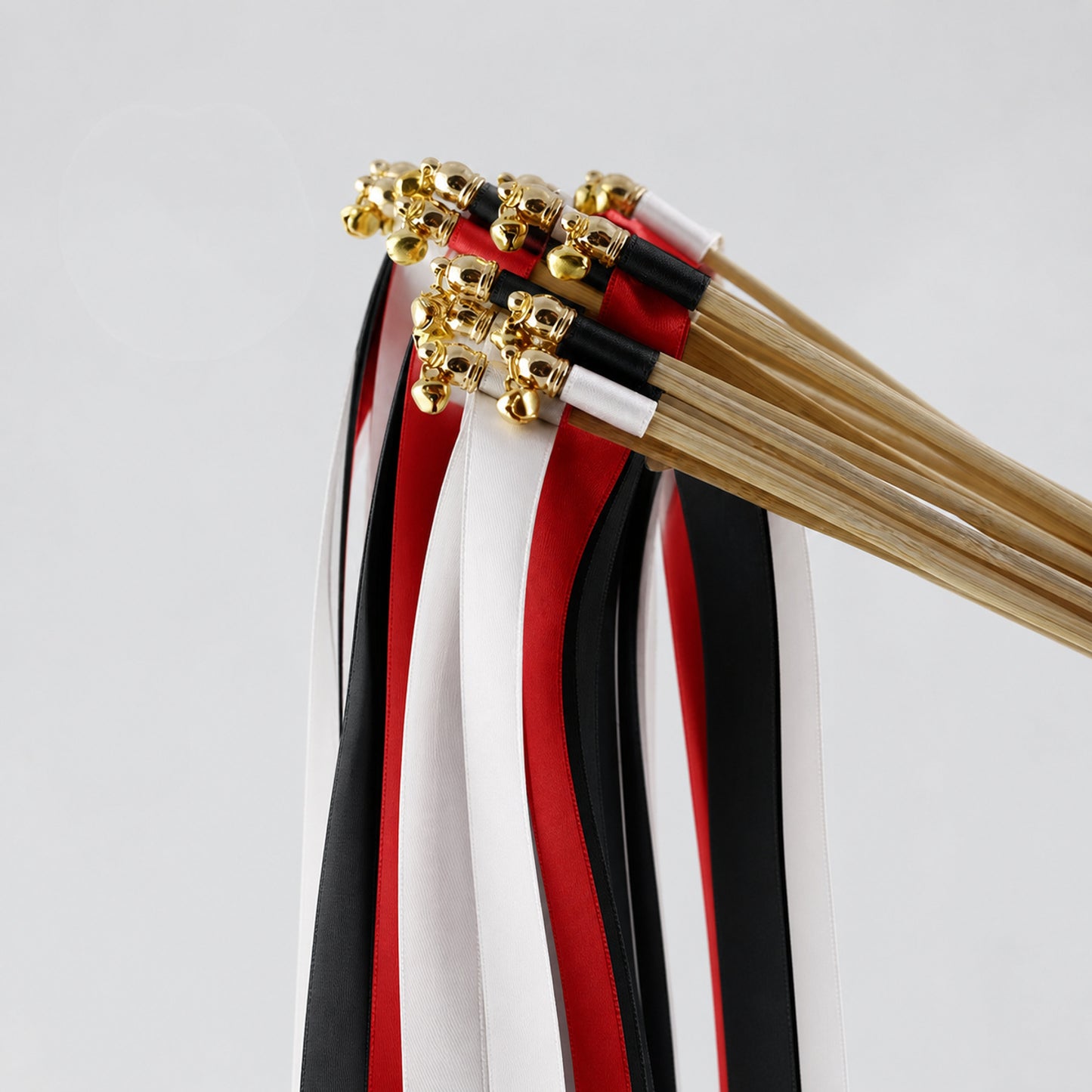 White, Scarlet and Black Wedding Exit Ribbon Wands with Bell - Scarlet Noir