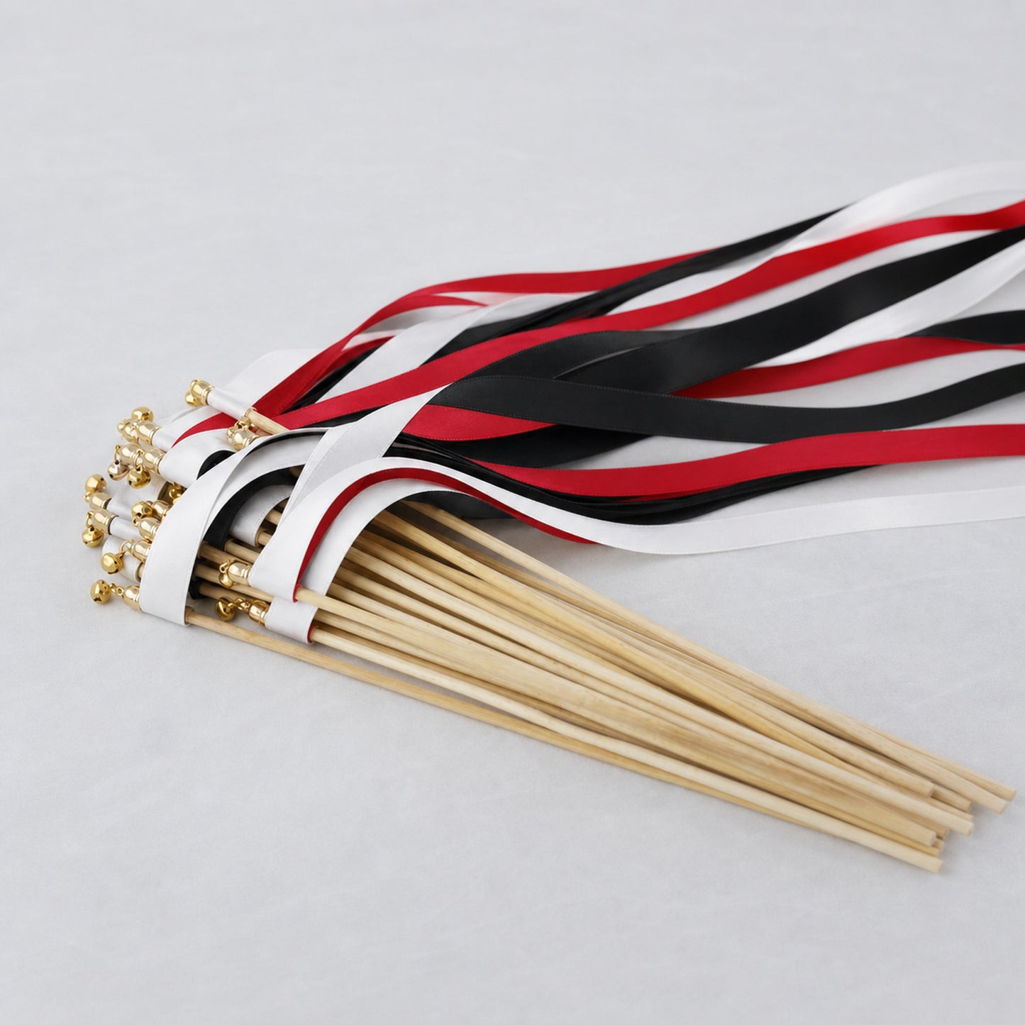White, Scarlet and Black Wedding Exit Ribbon Wands with Bell - Scarlet Noir