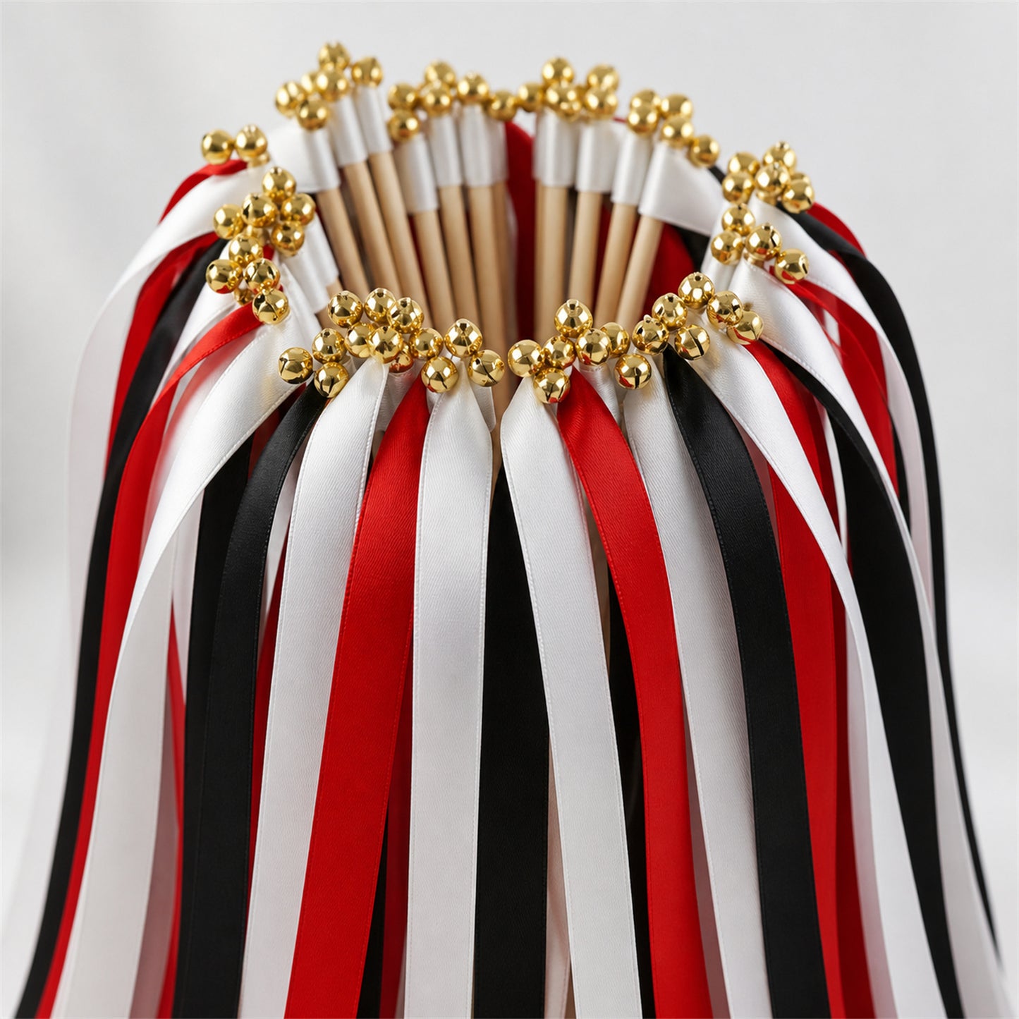 White, Scarlet and Black Wedding Exit Ribbon Wands with Bell - Scarlet Noir