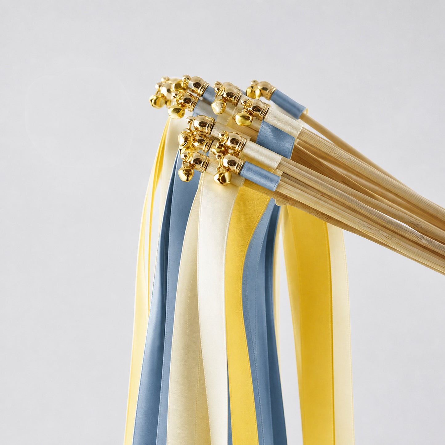 Ivory, Yellow and Dusty Blue Handmade Ribbon Wands - Sunshine and Sky Wedding Send-Off