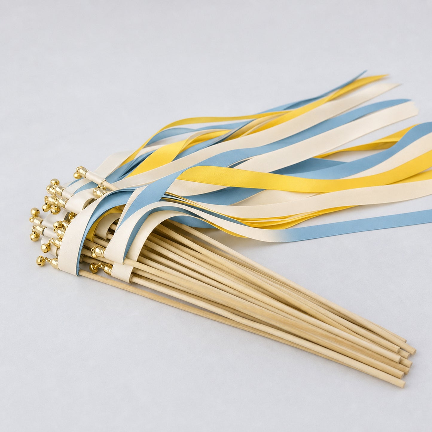 Ivory, Yellow and Dusty Blue Handmade Ribbon Wands - Sunshine and Sky Wedding Send-Off