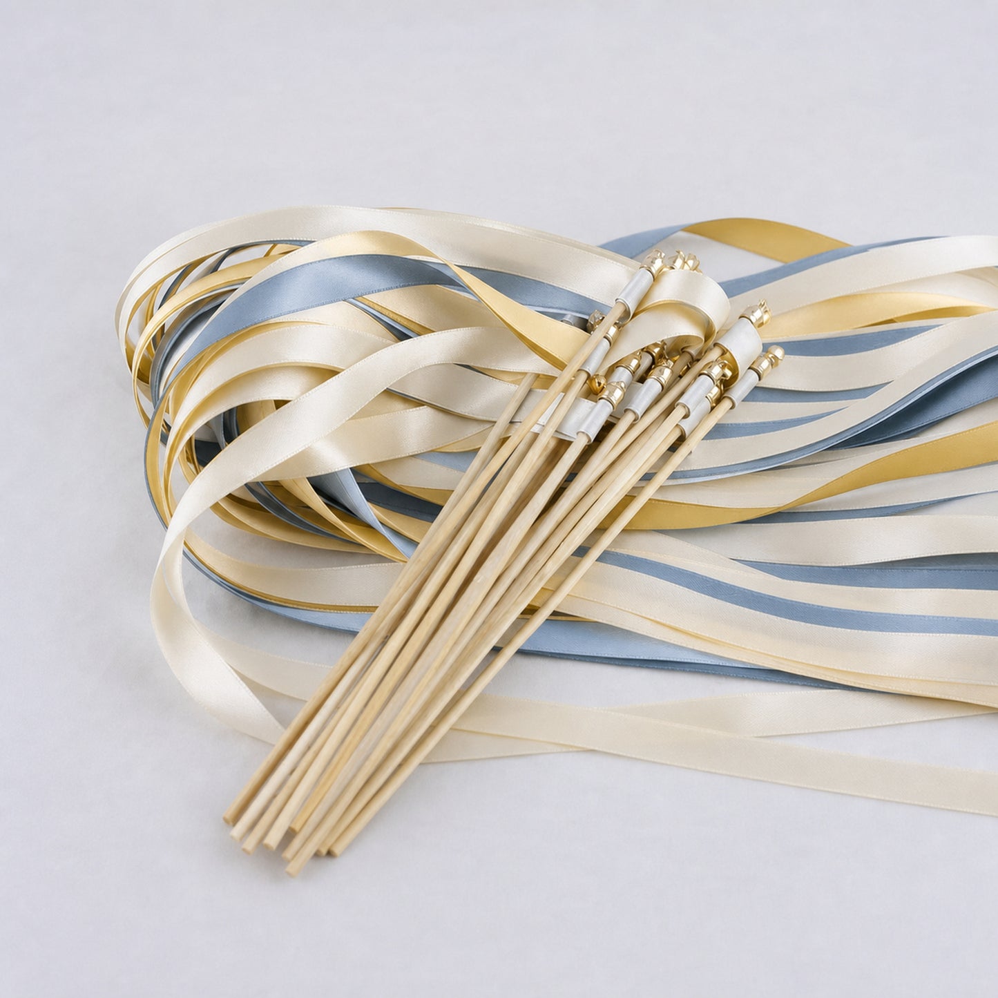 Ivory, Yellow and Dusty Blue Handmade Ribbon Wands - Sunshine and Sky Wedding Send-Off