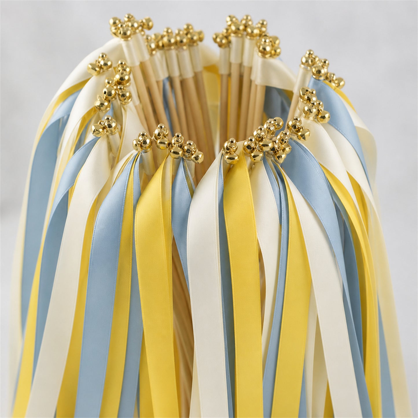 Ivory, Yellow and Dusty Blue Handmade Ribbon Wands - Sunshine and Sky Wedding Send-Off