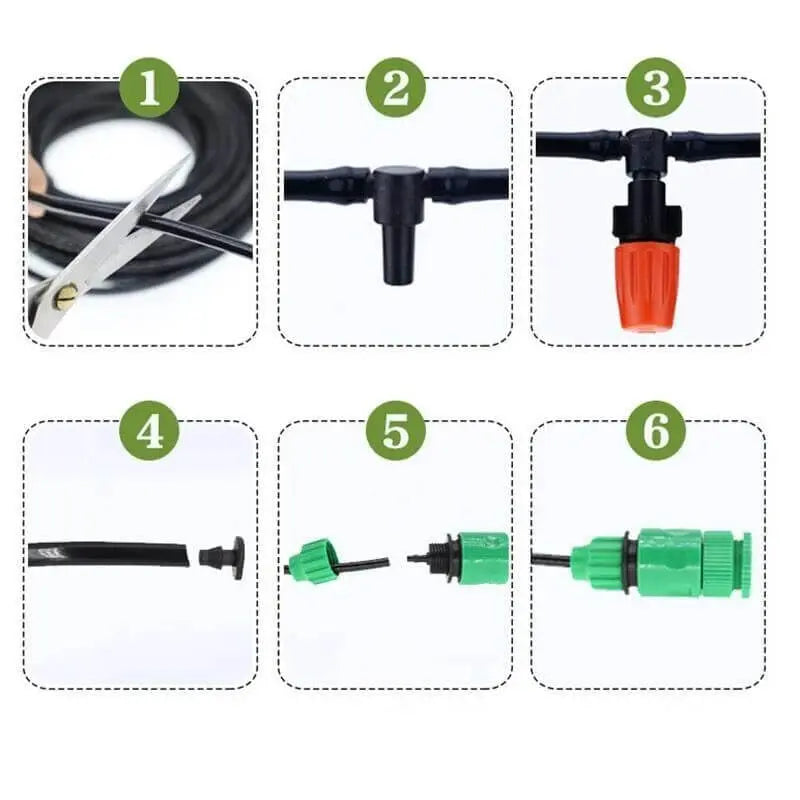 Irrigation Setup | Automatic Fine Mist Sprinkler | Adjustable Hose Guide | AquaMisto