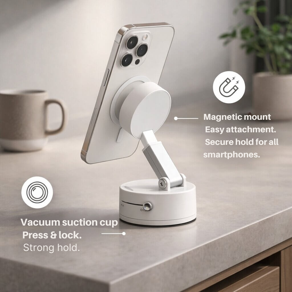 Car Phone Mount with Suction Base | Magnetic Hold | Flexible, Rotatable and Foldable | Magnevo