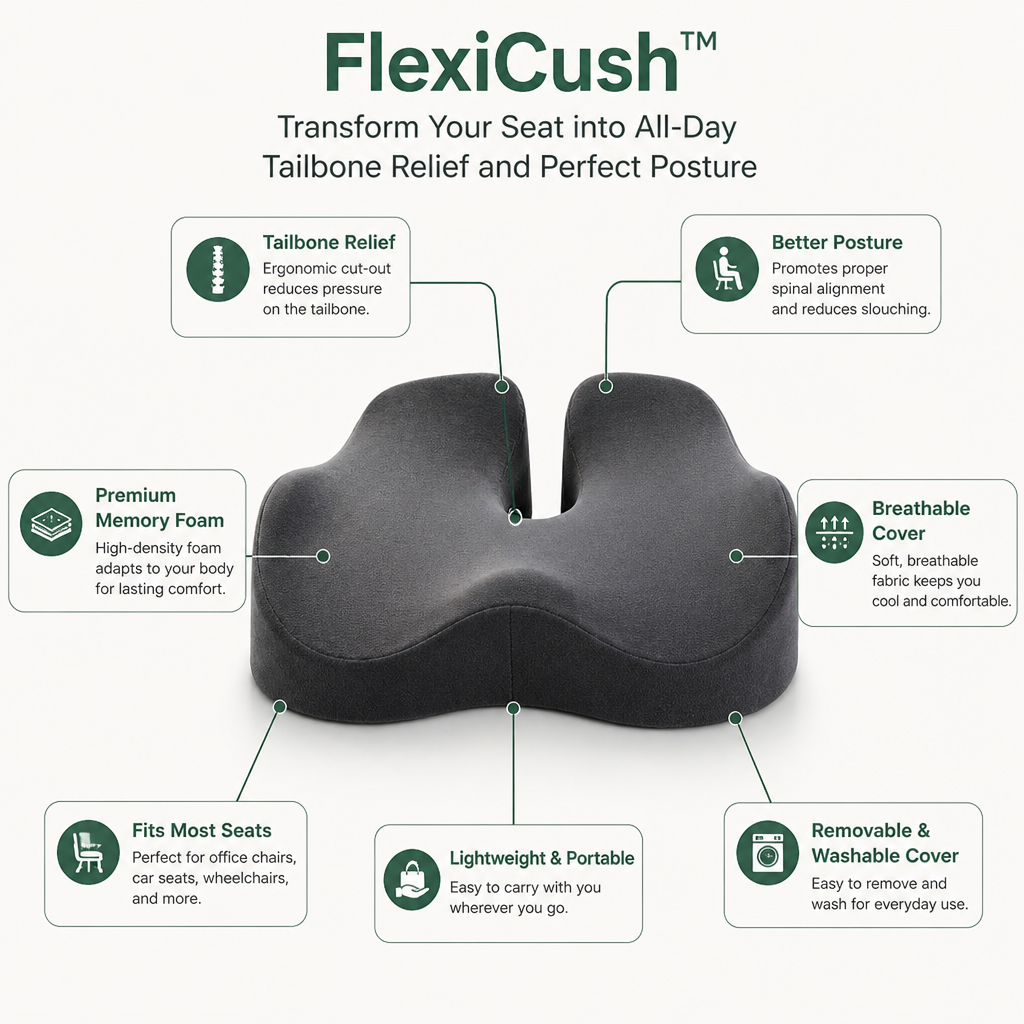 FlexiCush — Transform Your Seat into All-Day Tailbone Relief and Perfect Posture