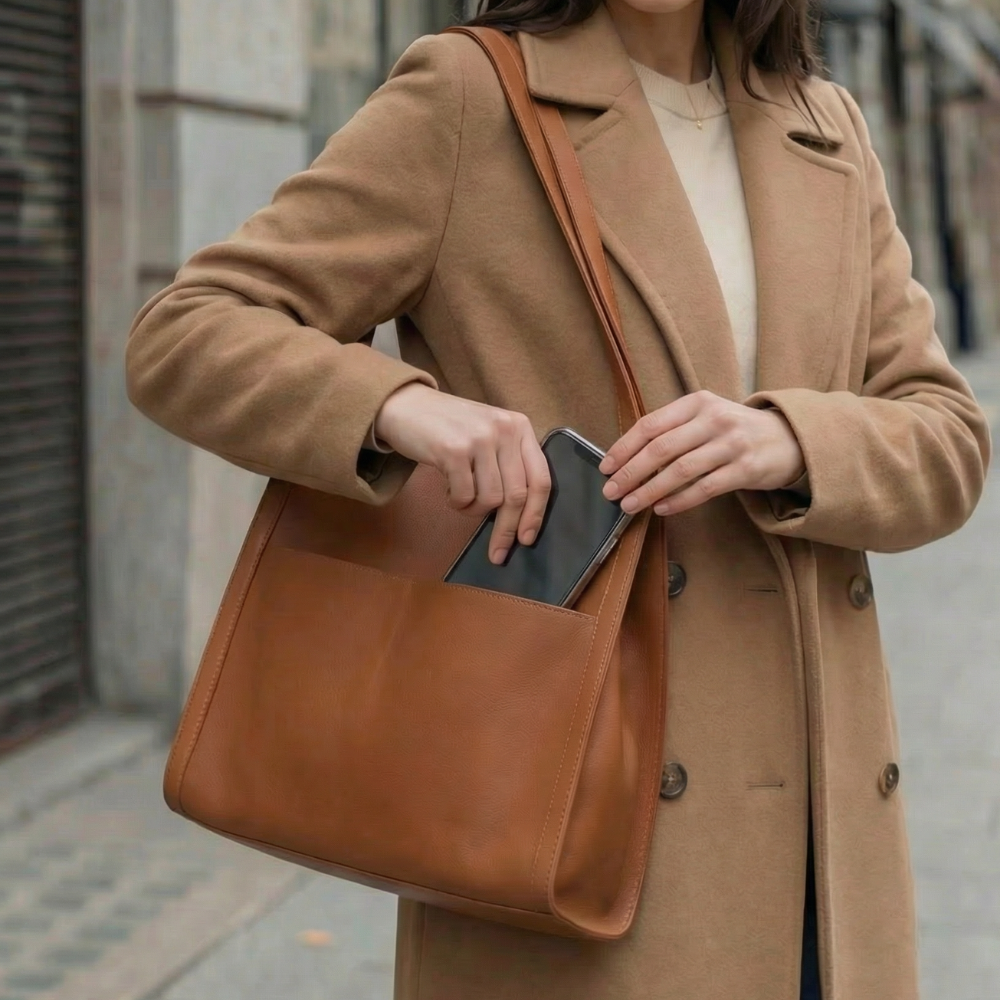 CARESSA™ – Soft Leather Multi Pocket Shoulder Bag