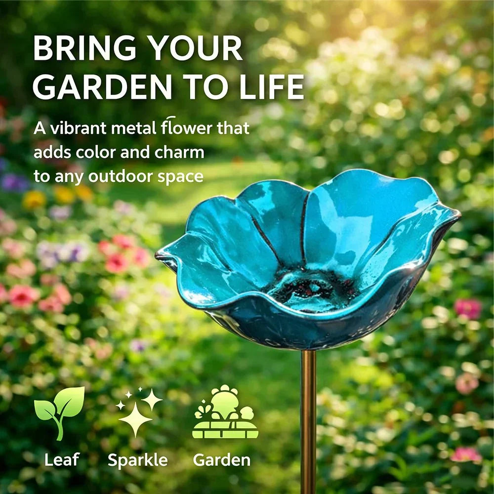 Briarcroft – Handcrafted Metal Poppy Garden Stake with Bird Bath Bowl + 50% OFF