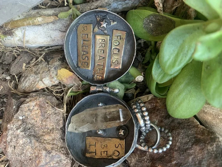 Recycled Silver Locket Pendant with Clear Quartz for Sacred Intentions