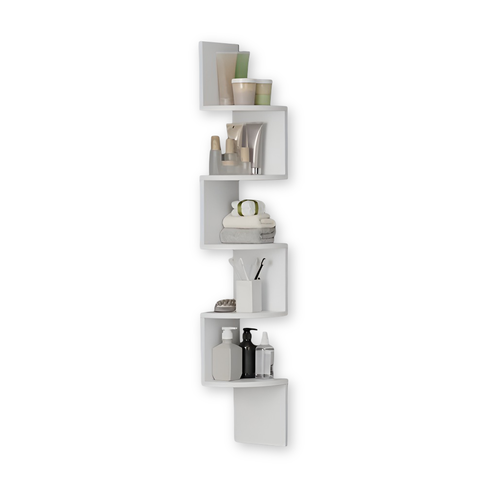 Corner Shelf 5 Tiers | Zigzag Style with Shelves | Space-Saving Corner Fit | CornerZig