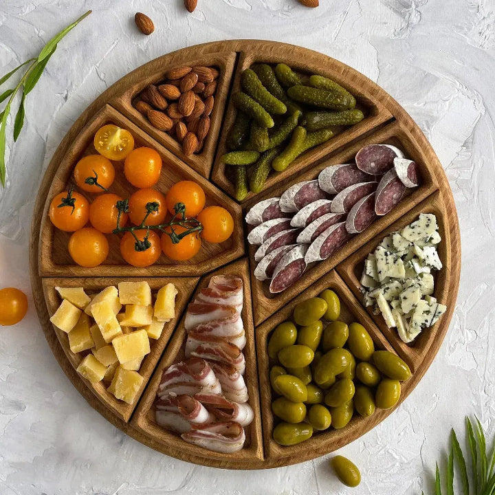 Wood Serving Tray with Compartments for Snacks & Appetizers