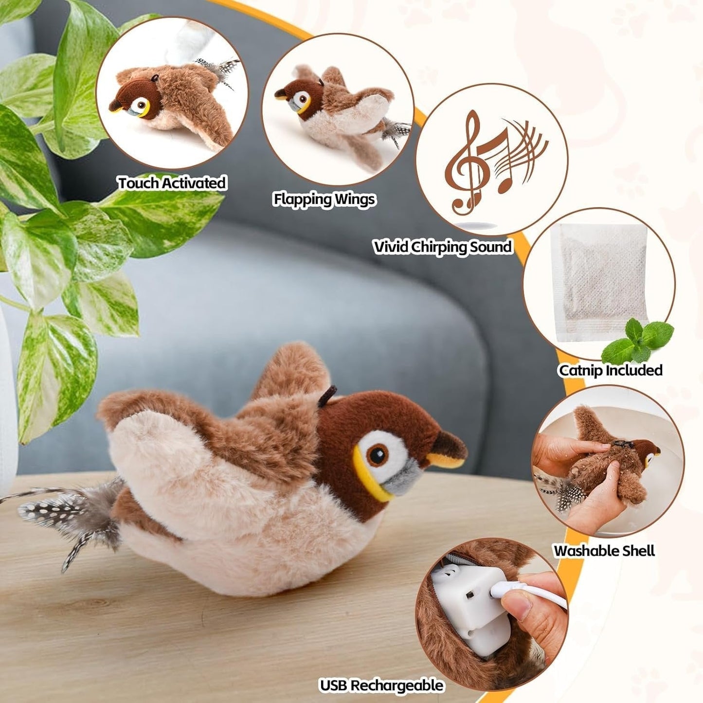 FierceFlyer — Interactive Cat Toy Bird with Flapping Wings & Rechargeable Design