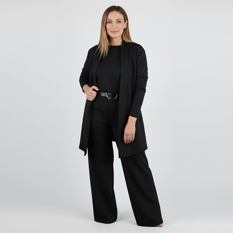 GlideFlex™ – Elegant Three-Piece Knit Set with Longline Cardigan
