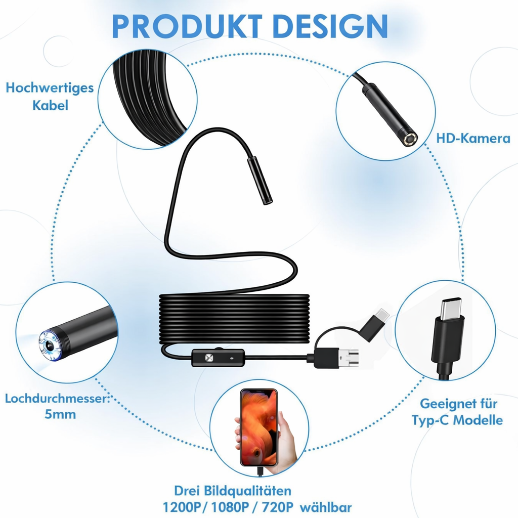 Endoscope Lens | Waterproof Inspection Scope | HD Imaging with LED Illumination | ScopeMate