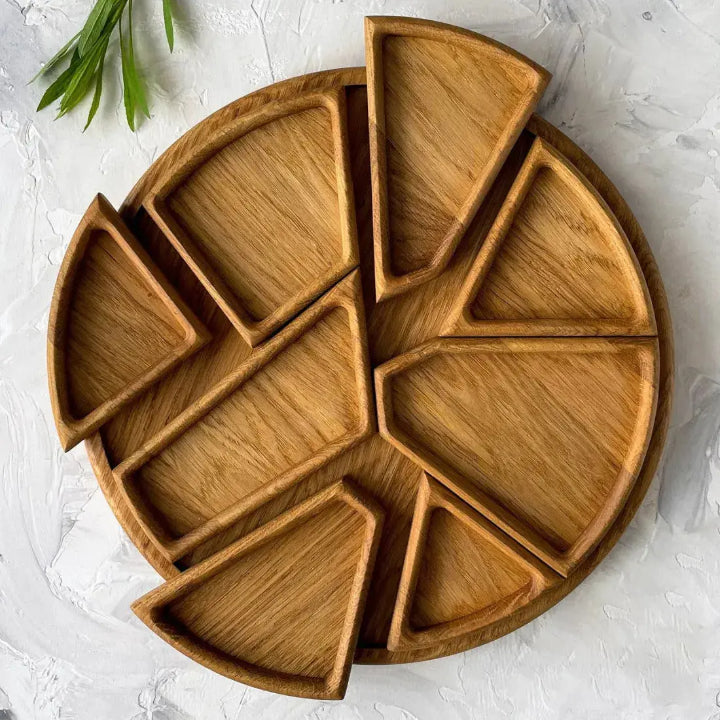 Wood Serving Tray with Compartments for Snacks & Appetizers