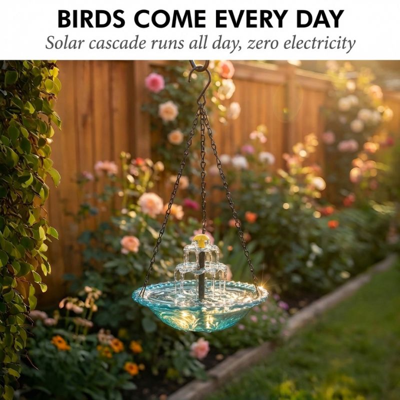 Bower – Solar Cascade Hanging Bird Bath Fountain + 50% OFF