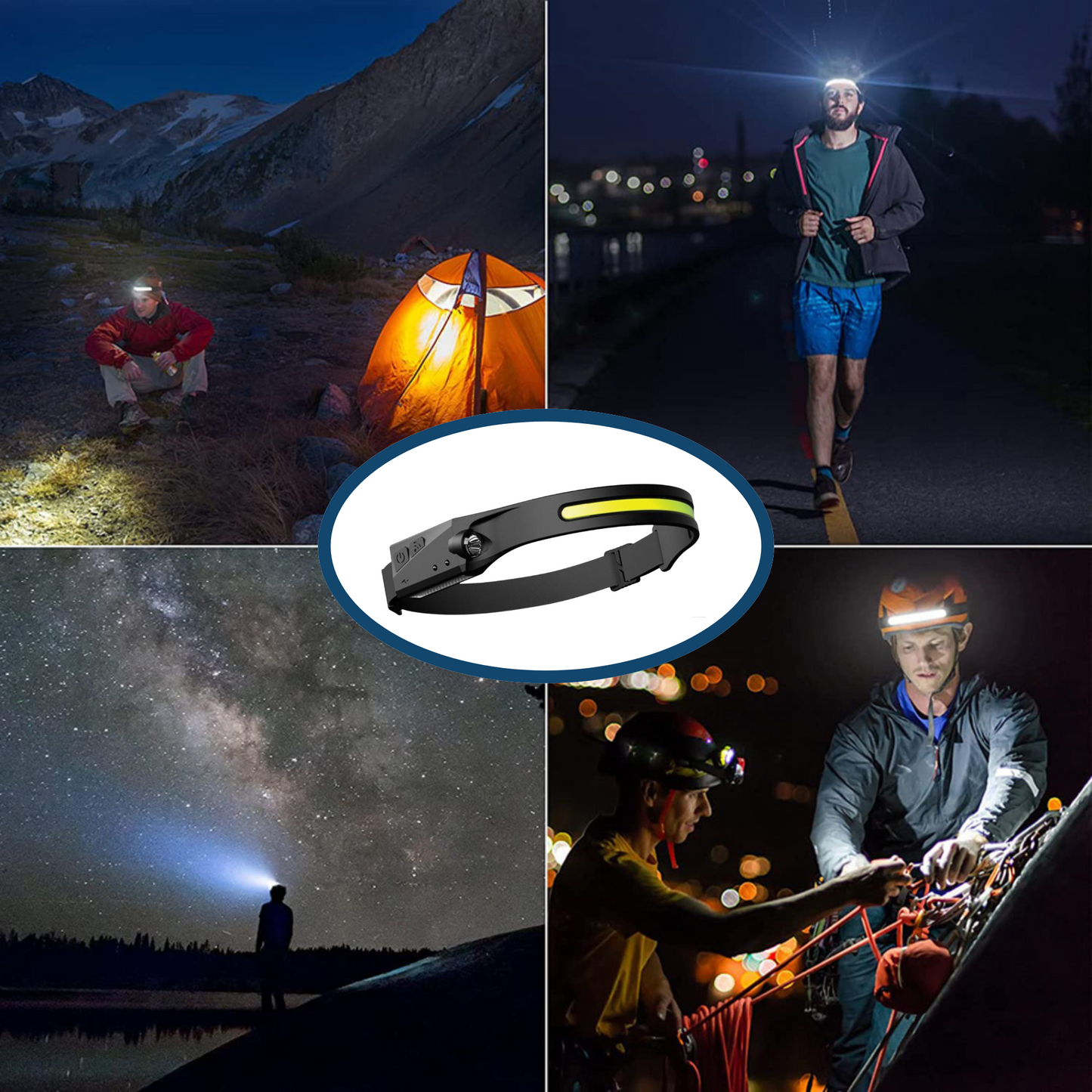 COB LED Headlamp with USB Rechargeable Battery and Motion Sensor