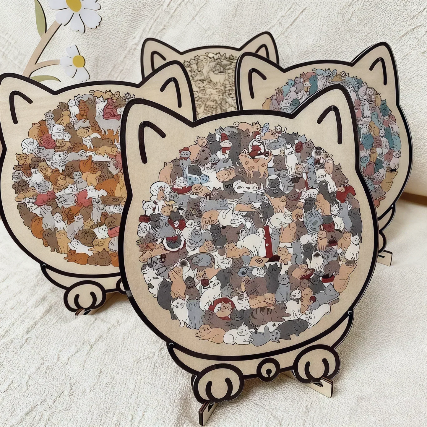 Kitty-Clique Wooden Puzzle – Cat-Shaped Relaxing Challenge