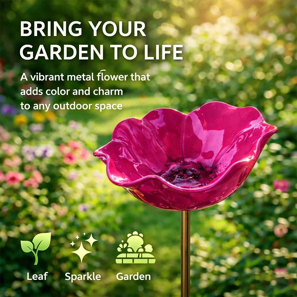 Briarcroft – Handcrafted Metal Poppy Garden Stake with Bird Bath Bowl + 50% OFF