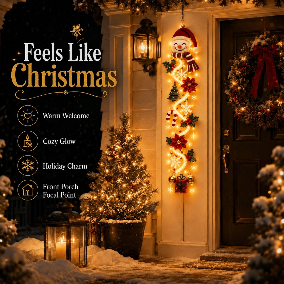 Last Day 49% OFF – MerryCascade Glowing Christmas Door Hanger | 6 Festive Light Designs