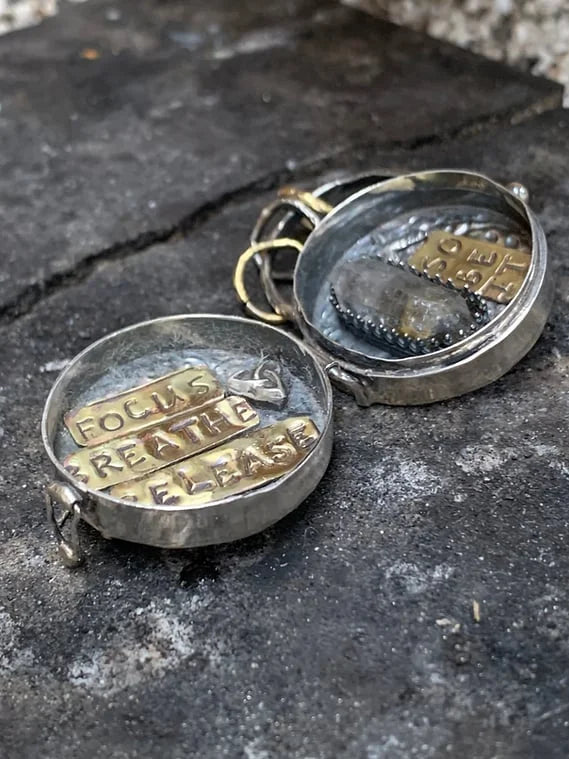 Recycled Silver Locket Pendant with Clear Quartz for Sacred Intentions