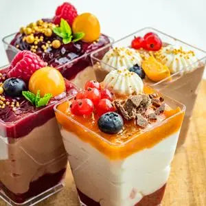 5oz Crystal Plastic Dessert Cups with Lids & Spoons - Disposable Square Parfait Cups for Mousse, Tiramisu, Pudding, Party