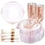 Nervure 350Pcs Gold Plastic Plates, Disposable Dinnerware Set for 50 Guests | 100 White Disposable Plates, 50 Pre Rolled Silverware Set, 50 10oz Cups, Perfect for Wedding, Party, Back to School, BPA-free