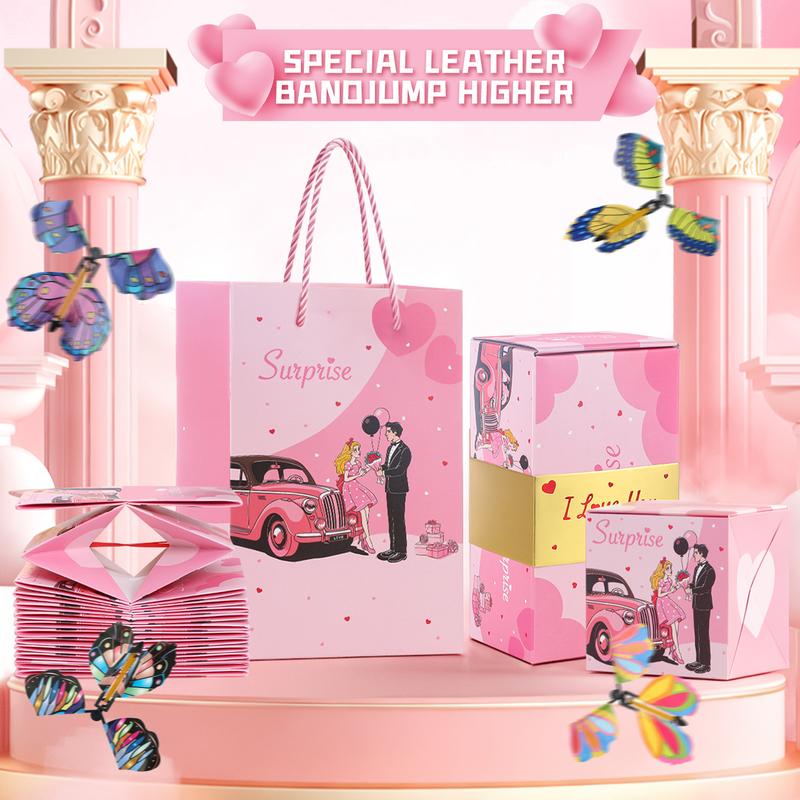 20 Bounces Surprise Gift Box with Flying Butterfly Toys Explosion Unique Folding Bouncing Red Envelope Cash Box