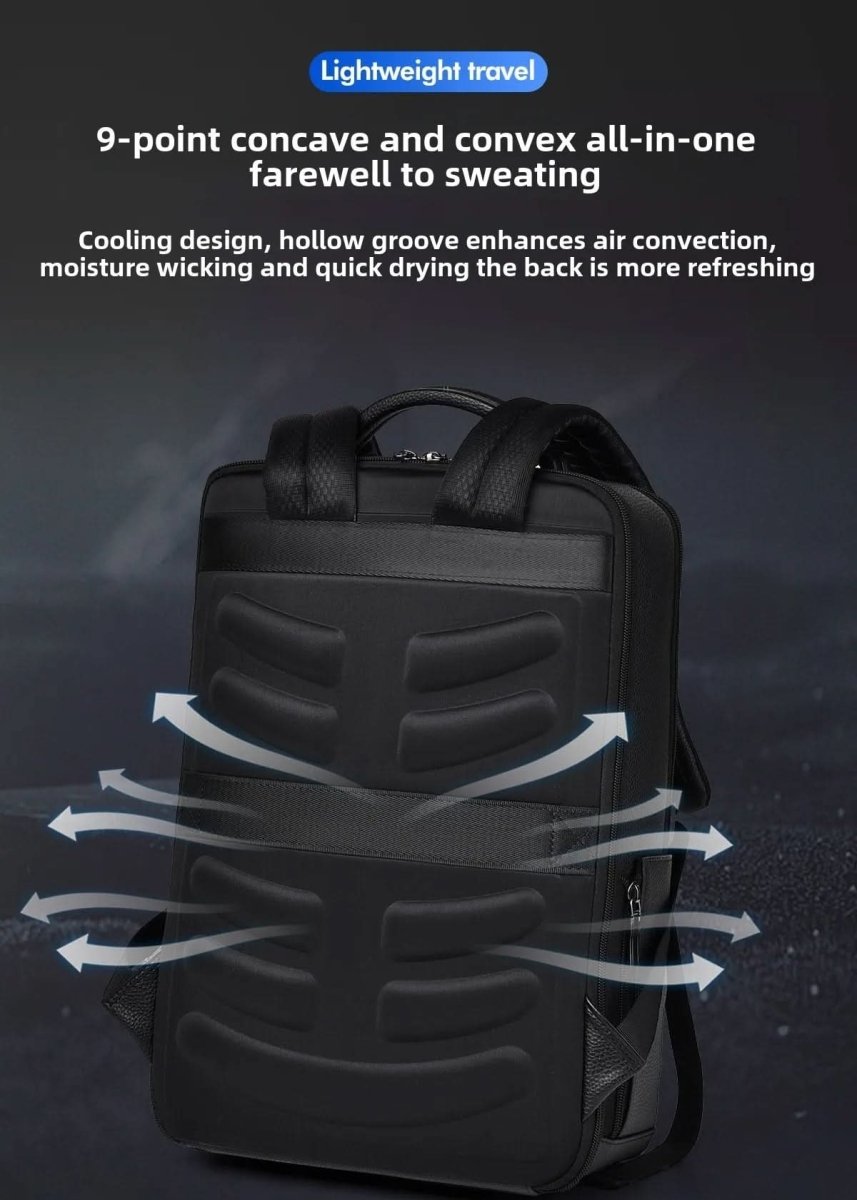 Black Leather Backpack with USB Charging Port for 15.6-Inch Laptop