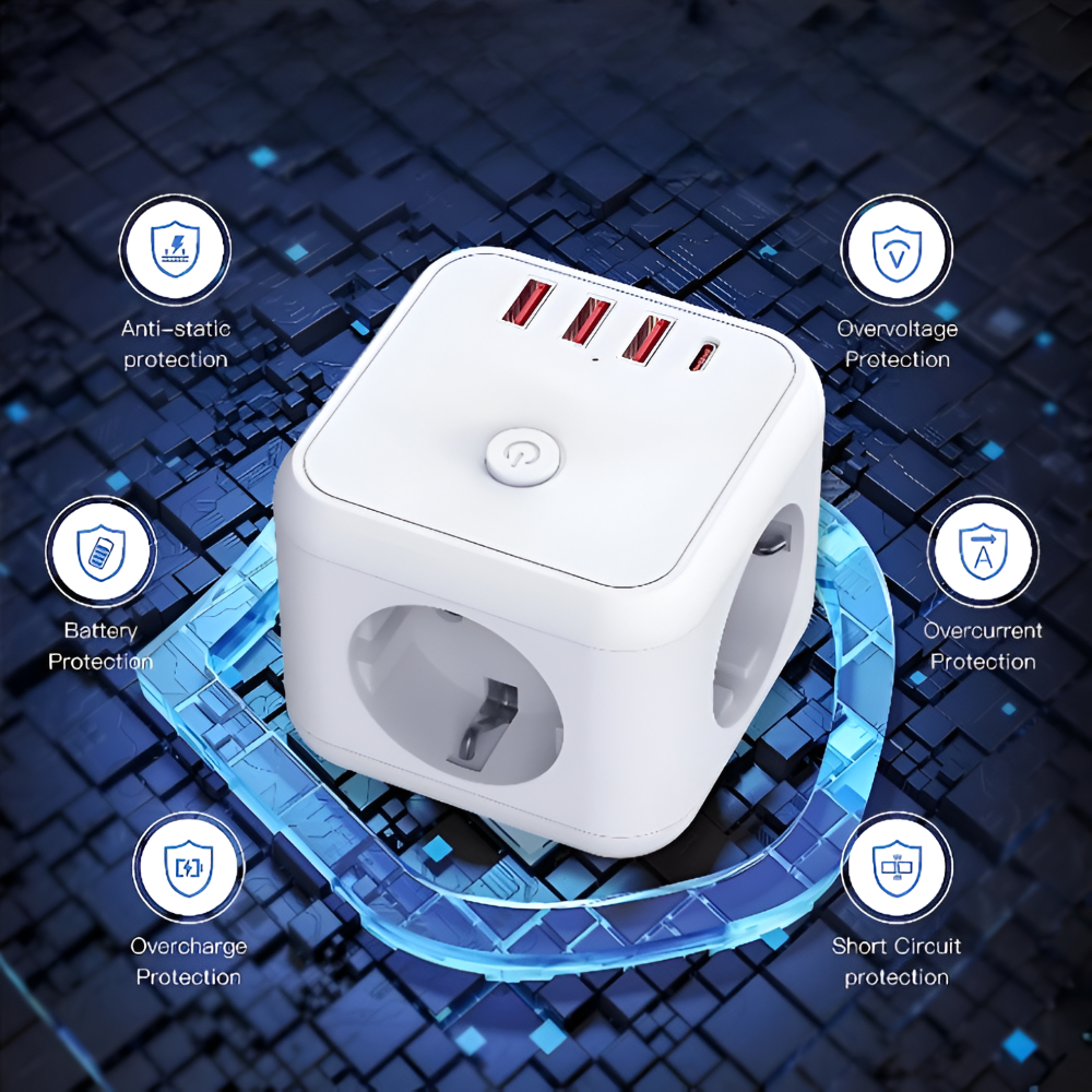 Cube Power Board | Multi-Socket | Overload Safety with On-Off Switch | PowerCube