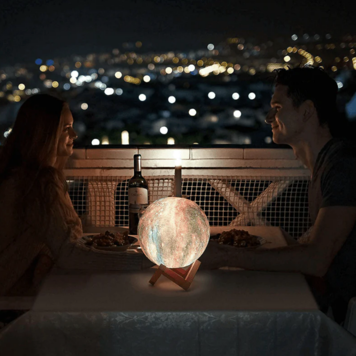 BRECK + FOX 3D Printed Galaxy Moon Lamp with Wooden Stand