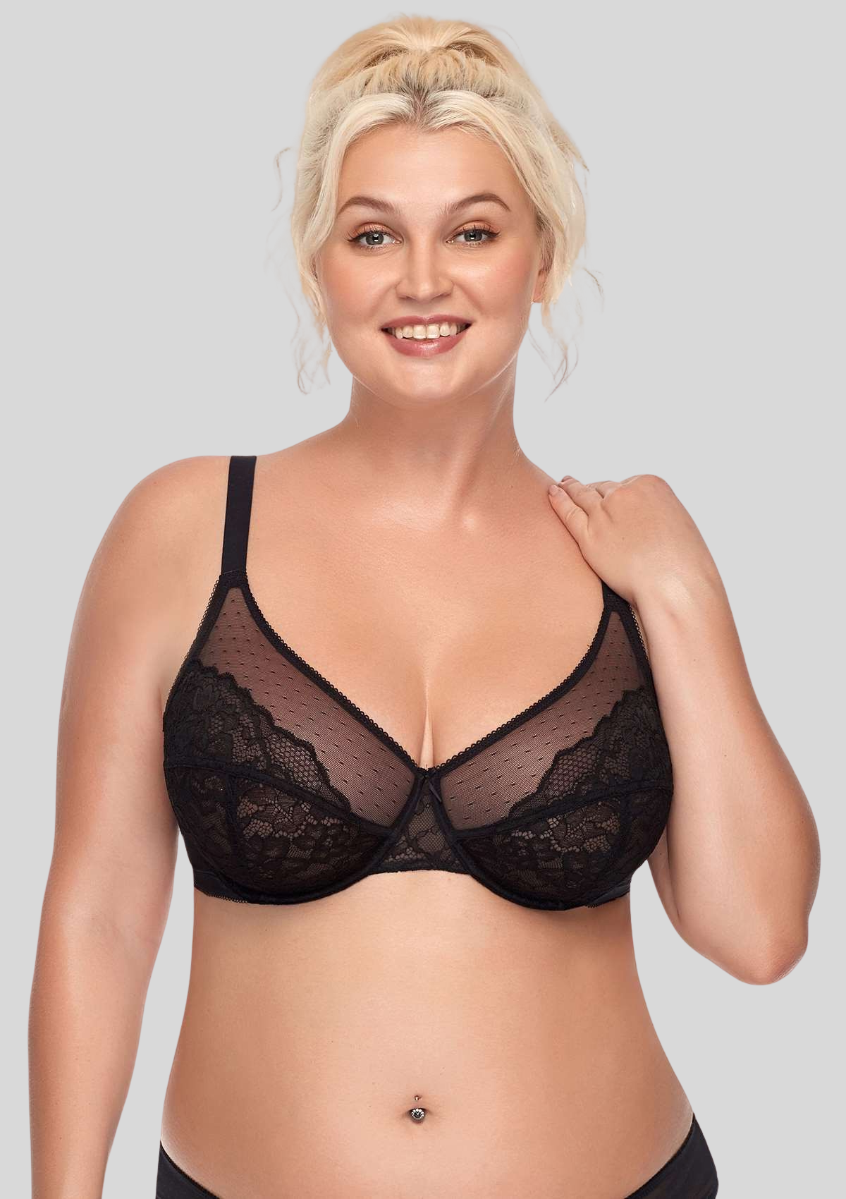 CurveLuxe — Lace Support Bra with Adjustable Straps