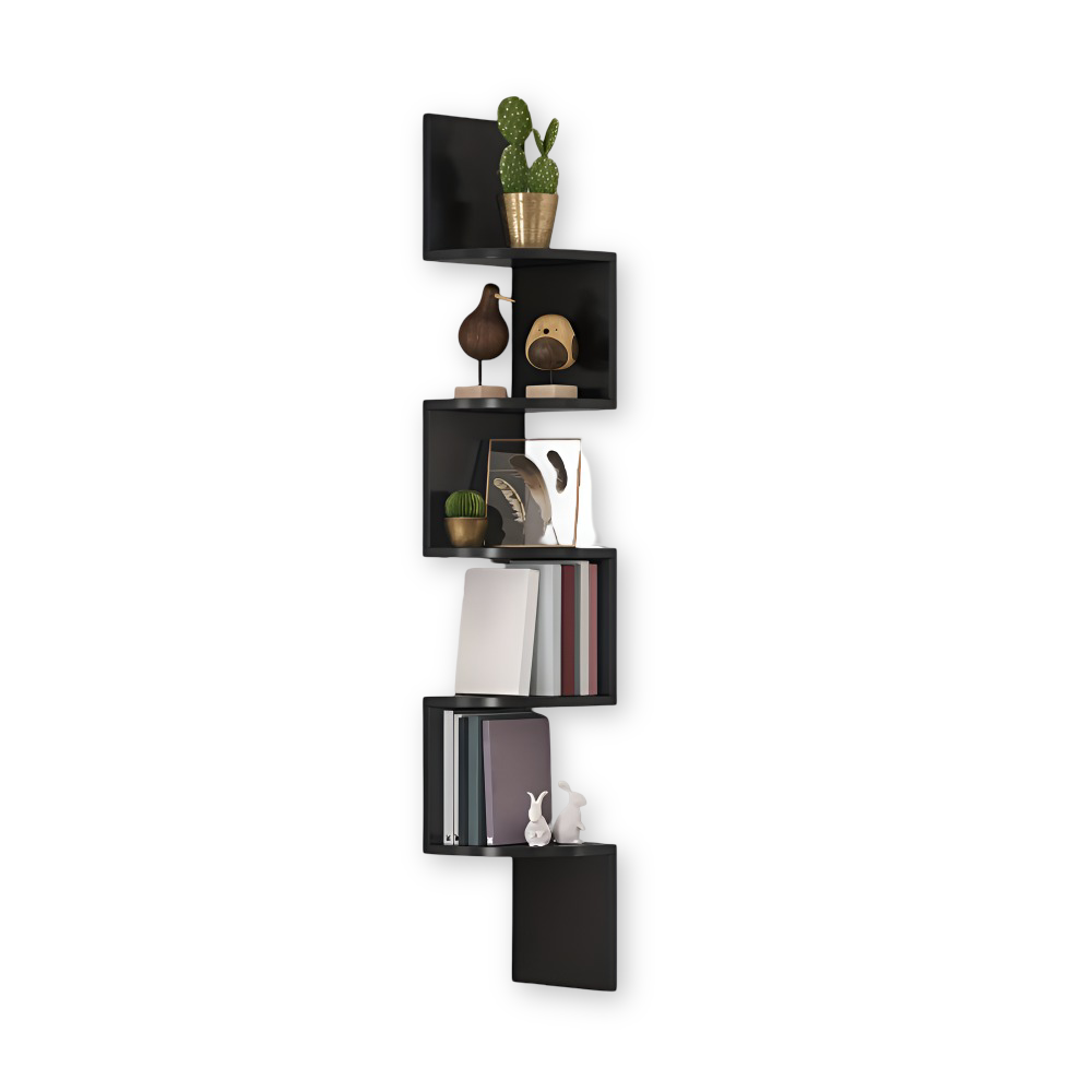 Corner Shelf 5 Tiers | Zigzag Style with Shelves | Space-Saving Corner Fit | CornerZig