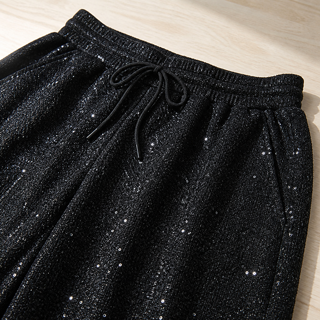Brillique™ – Sparkling Wide-Leg Sequin Pants with Elastic Drawstring Waist