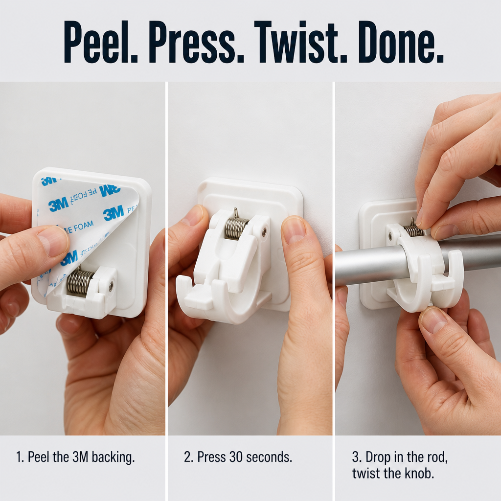 GripSafe™ — Hang Curtain Rods in 60 Seconds Without Drilling a Single Hole