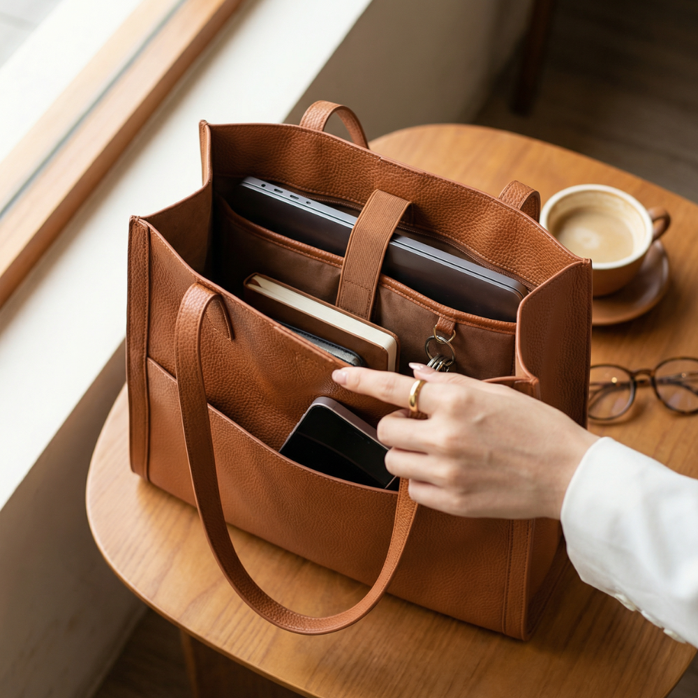 CARESSA™ – Soft Leather Multi Pocket Shoulder Bag