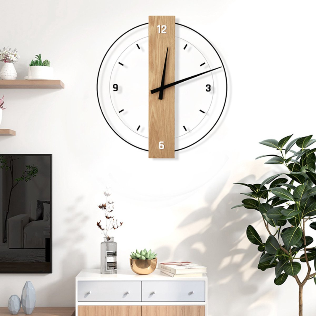 Large Quiet Wooden Wall Clock for Living Room Decor