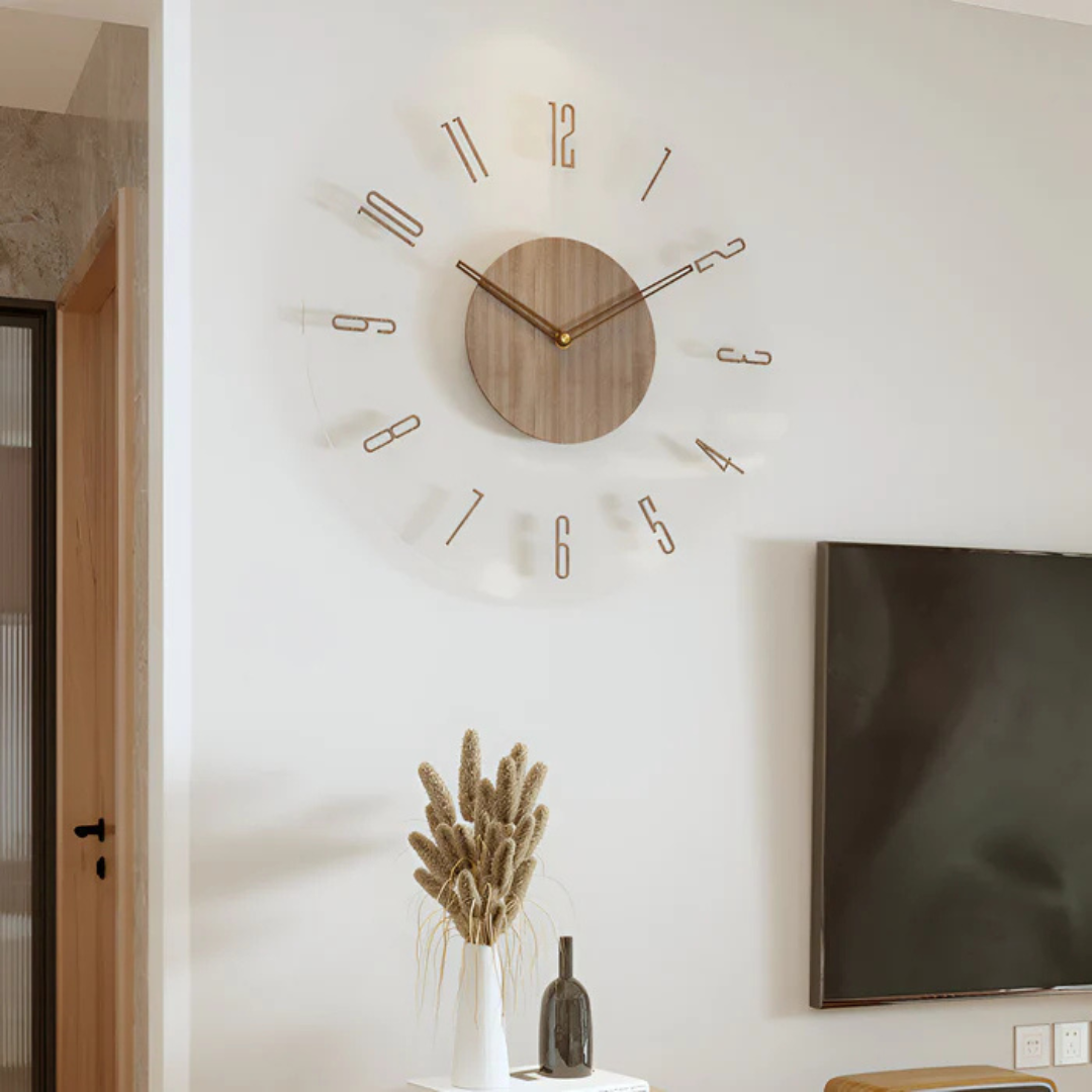 Contemporary Silent Wall Clock 30 cm in Acrylic and Wood