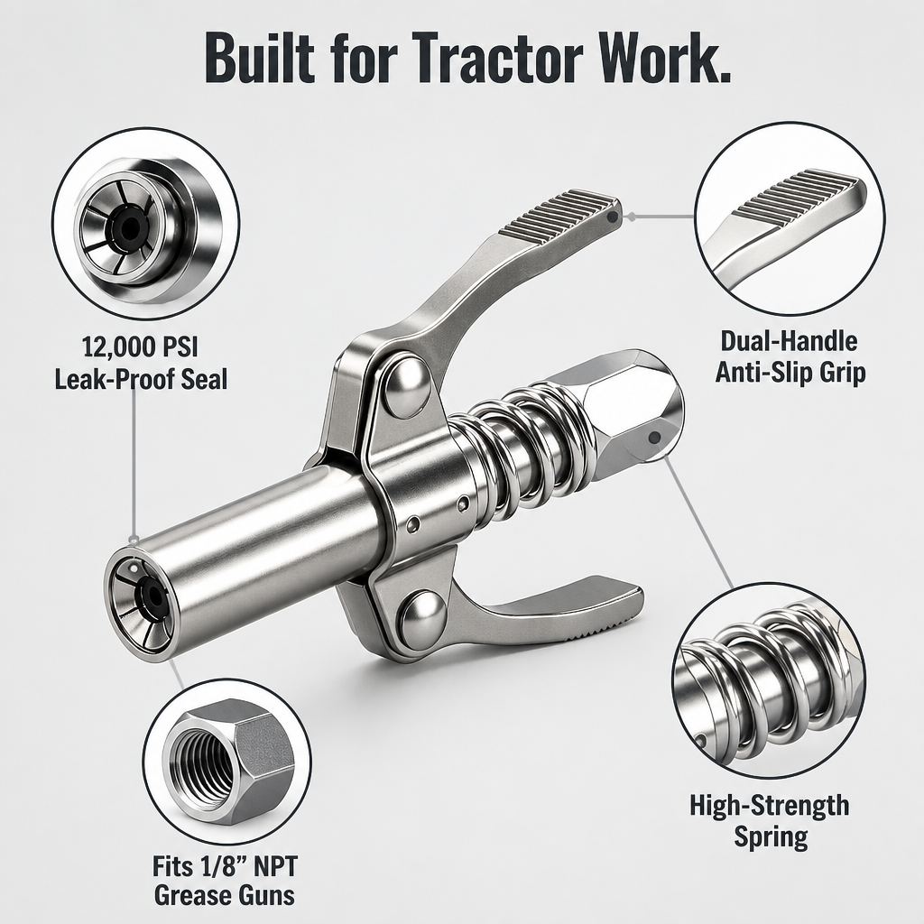 IronGrip™ — Lock On the Zerk and Pump Grease Hands-Free