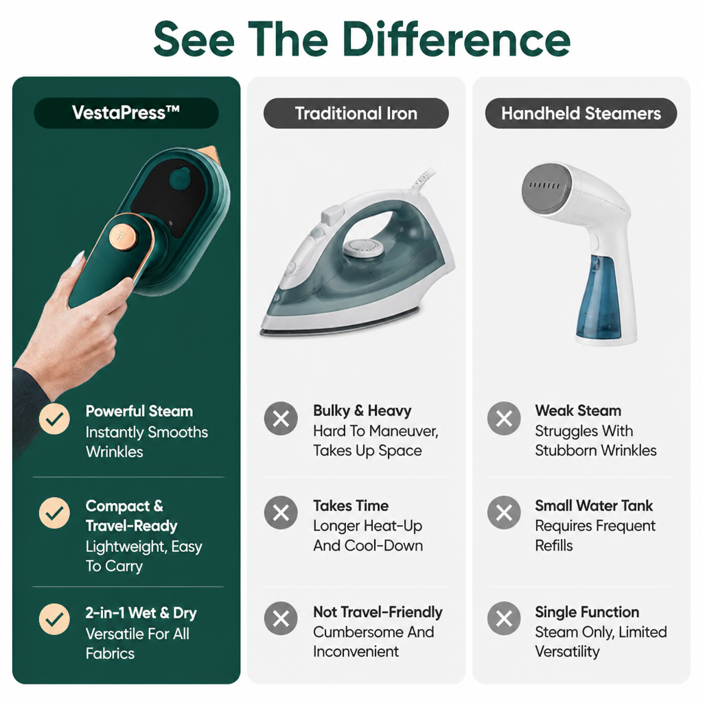 VestaPress — Look Flawless Instantly with Precision Steam Power Anywhere