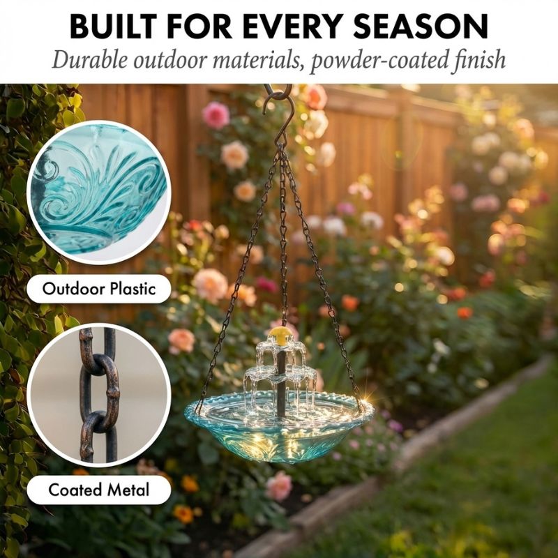 Bower – Solar Cascade Hanging Bird Bath Fountain + 50% OFF