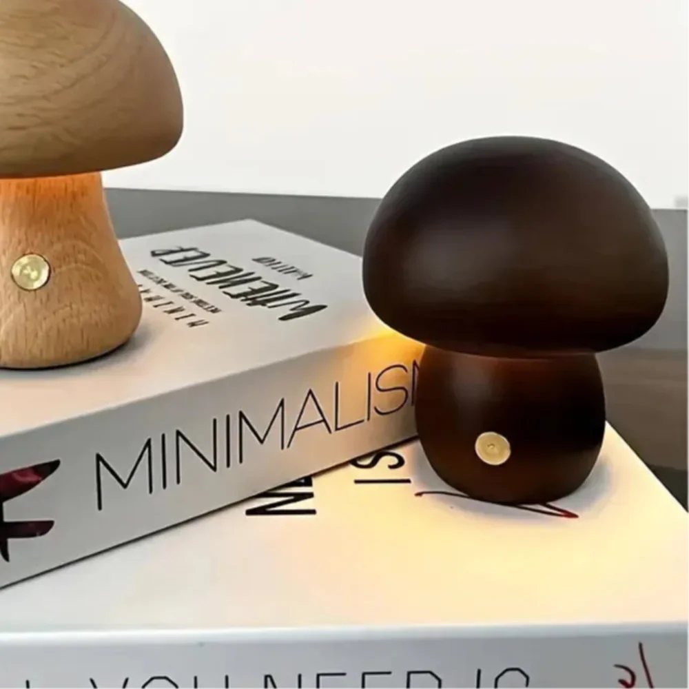Wooden Mushroom Lamp Night Light for Bedroom & Living Room
