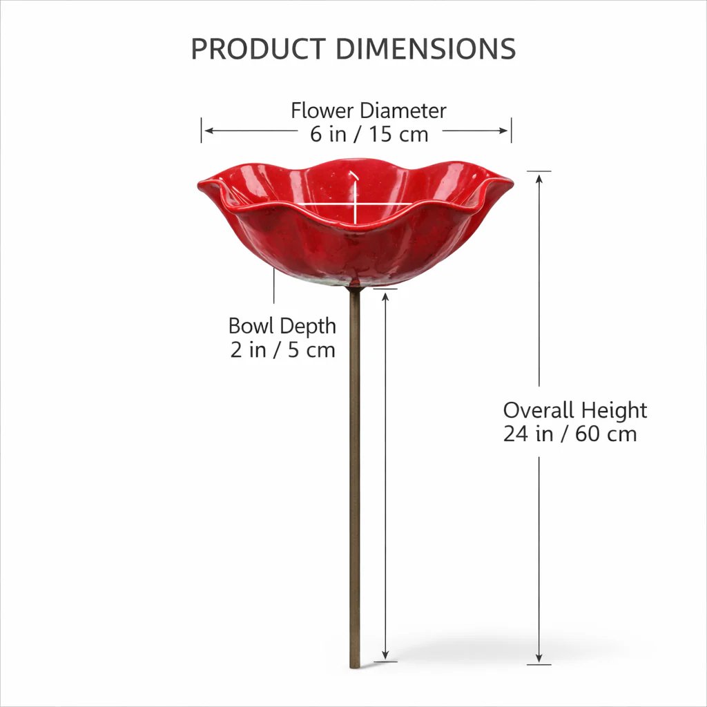 Briarcroft – Handcrafted Metal Poppy Garden Stake with Bird Bath Bowl + 50% OFF