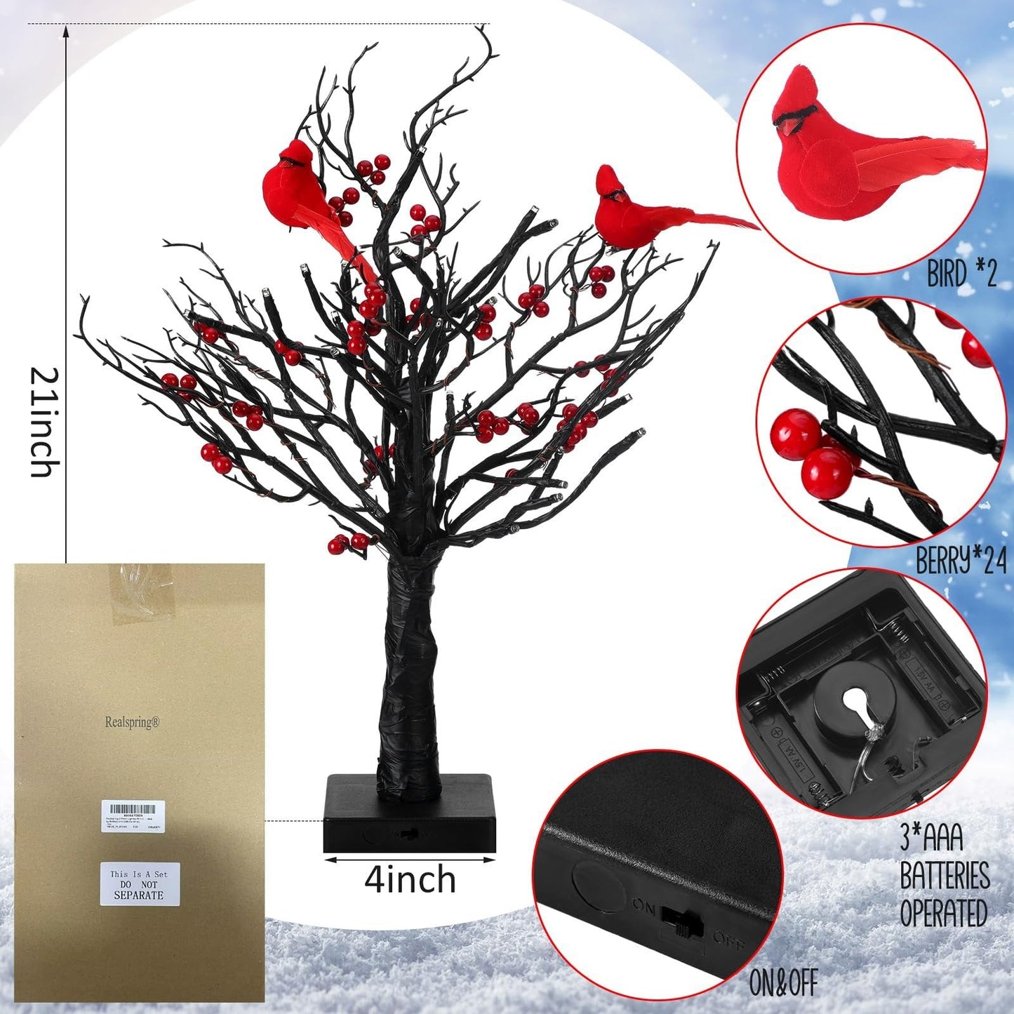 🎄Christmas Lighted Mini LED Tree With Red Berries