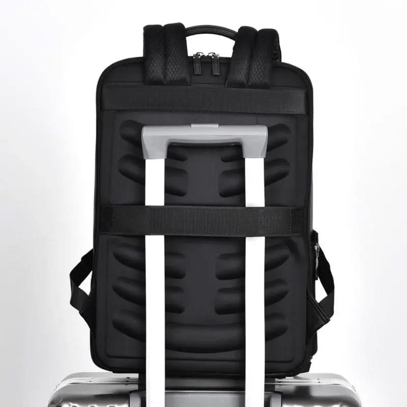 Black Leather Backpack with USB Charging Port for 15.6-Inch Laptop