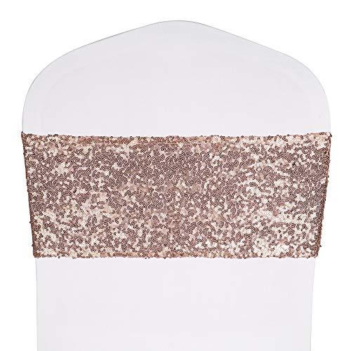 Pack of 50 Stretch Sequin Chair Sashes Chair Bands One-Sided Sequins Decor for Hotel Wedding Reception Party Event Chair Cover Decoration 4"x16" - If you say i do
