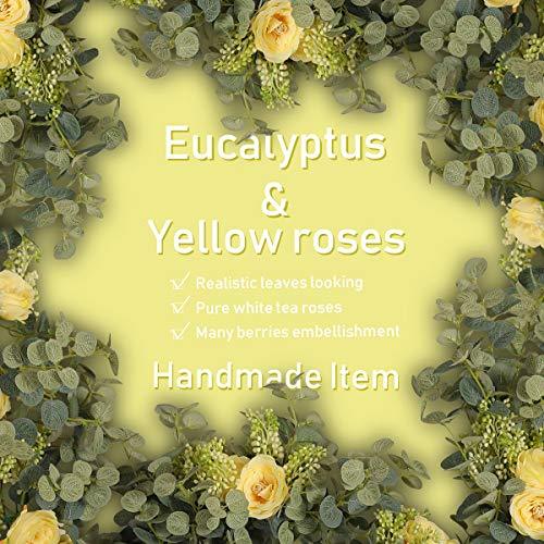 5 pcs 6.5ft Seeded Eucalyptus Garland with Yellow Flowers for Party Wedding Table Decor - If you say i do