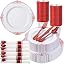 Nervure 350Pcs Gold Plastic Plates, Disposable Dinnerware Set for 50 Guests | 100 White Disposable Plates, 50 Pre Rolled Silverware Set, 50 10oz Cups, Perfect for Wedding, Party, Back to School, BPA-free